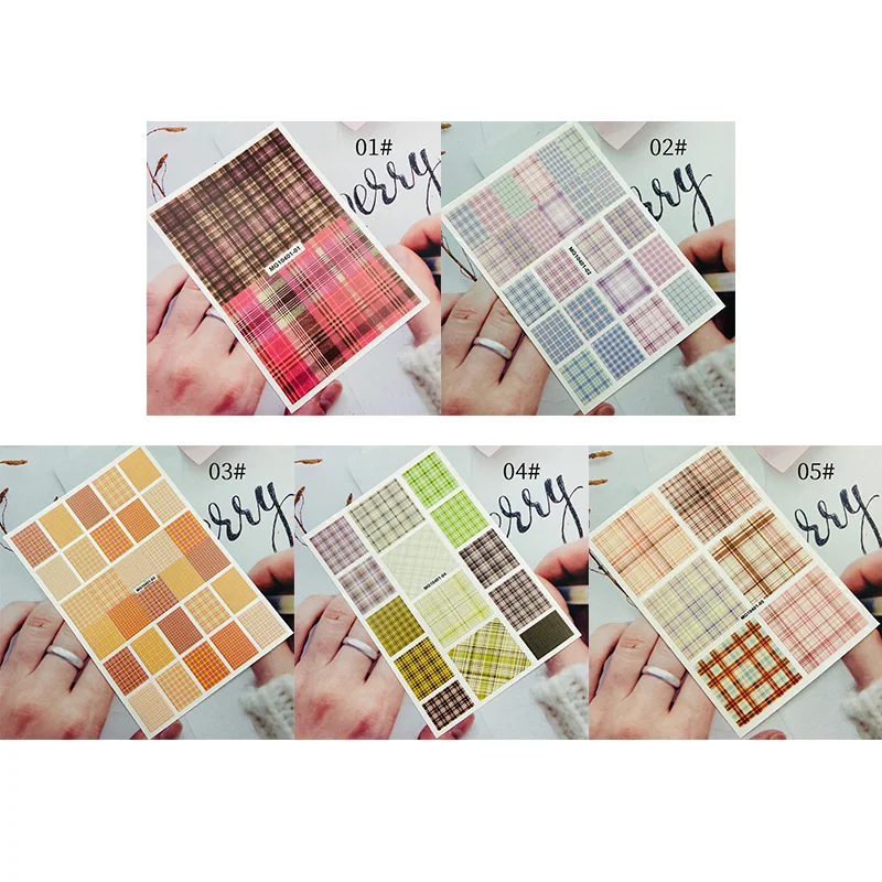

1PC New Plaid Series 3D Nail Stickers Green Yellow Purple Love Heart Design Sticker Nail Art Transfer Decals Slider DIY