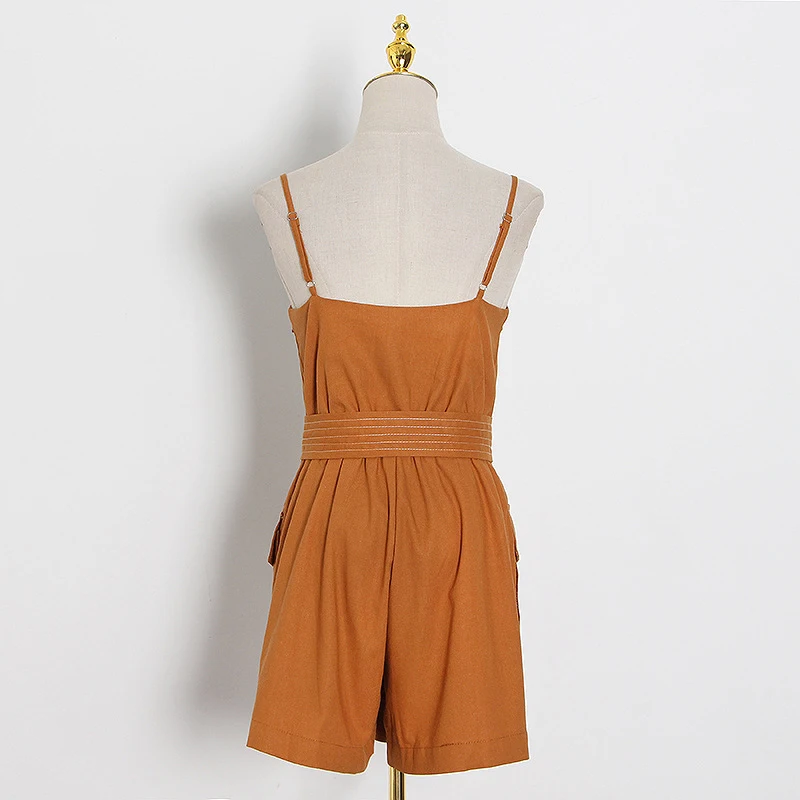 

GALCAUR Pure Color Jumpsuits For Female Square Collar Backless Sleeveless High Waist Slimming Lace Up Bowknot Women's Jumpsuits