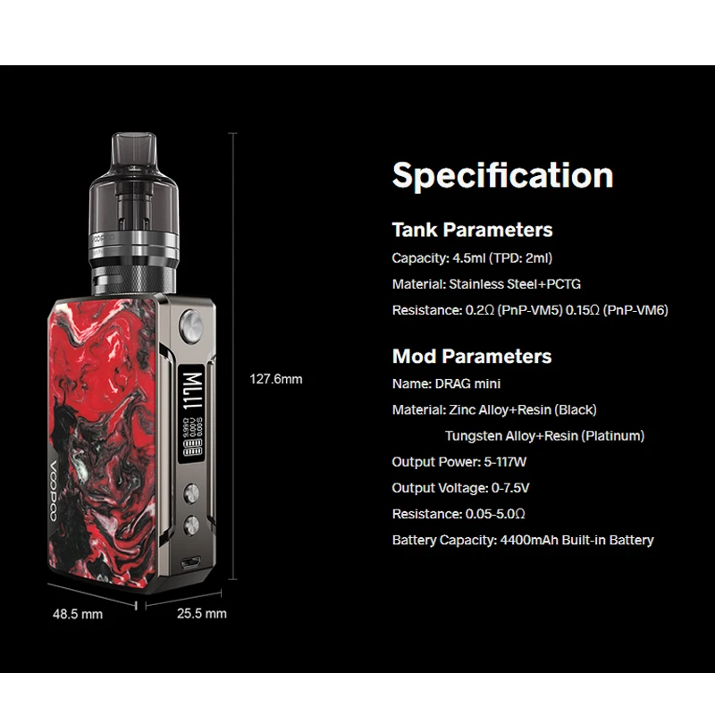 VOOPOO Drag Mini Комплект из платины Refresh Edition 4 5 мл PnP Pod Tank PnP-VM5 VM6 сменная катушка Ecig 4400