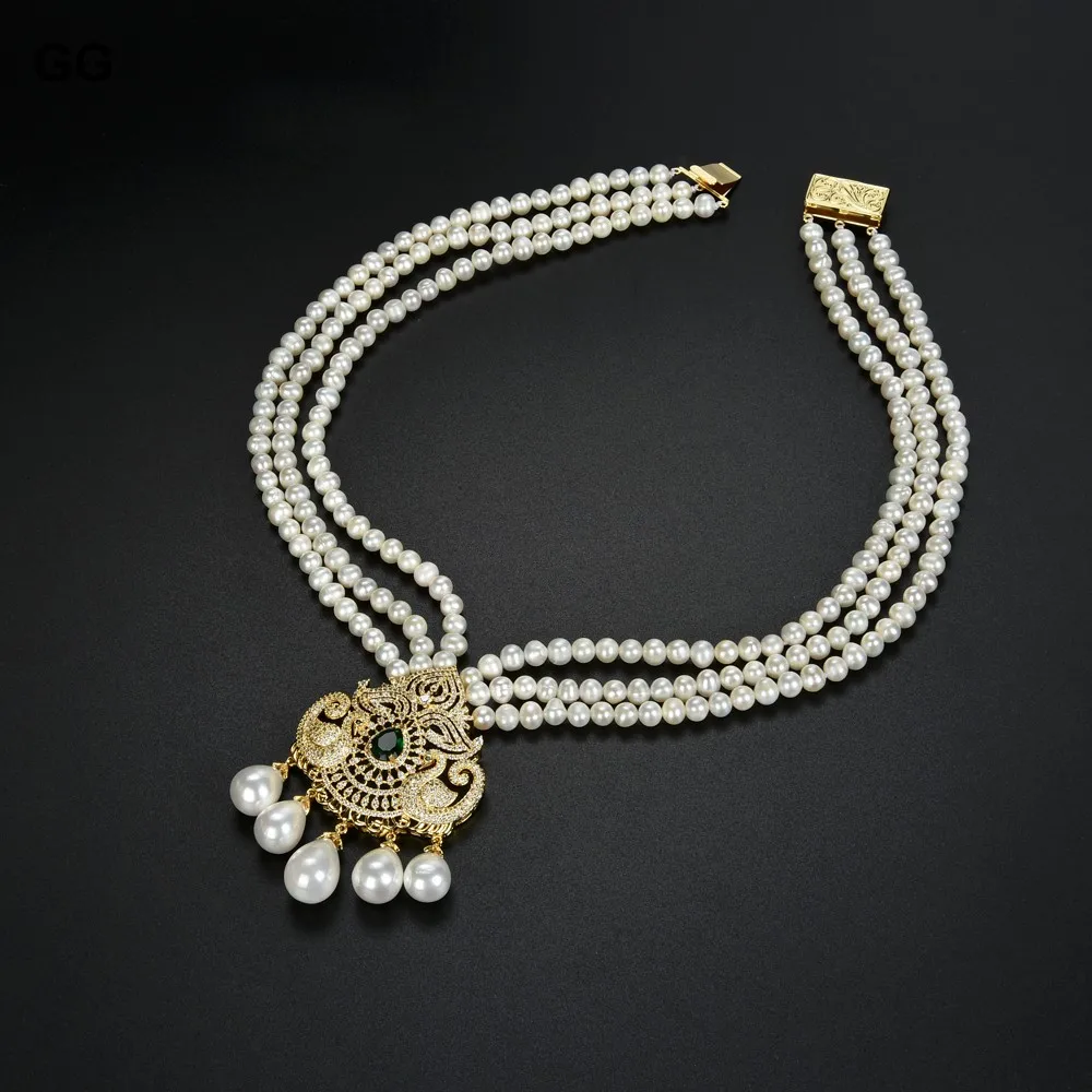 GG ювелирное изделие 19 дюймов 3 нити искусственный белый жемчуг ожерелье с