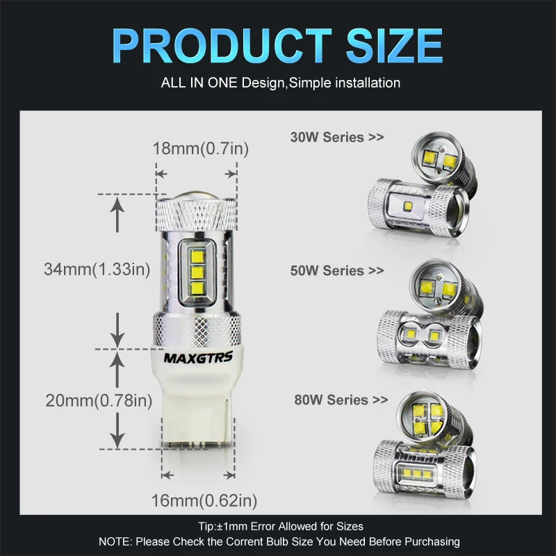 2x W21W светодиодный задний фонарь 30 Вт 50 80 CREE Chip XBD T20 лампа 12 В 7440 стоп сигнал для