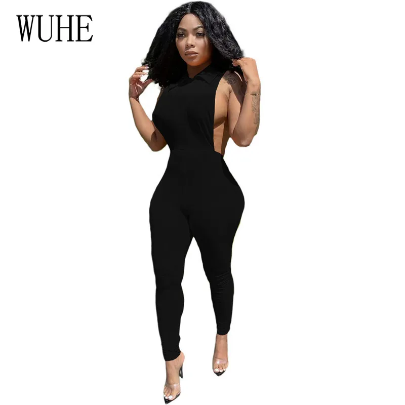 

WUHE Sexy Backless Skinny Jumpsuits Sleeveless Off Shoulder Hollow Out Package Hip Sports Fitness Casual Club Summer Overalls