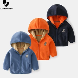 Baby Boys Soft Fleece Hooded Zipper Coat Outwear Sweatshirt New 2021 Autumn Winter Kid Cartoon Dinosaur Warm Jackets Clothing