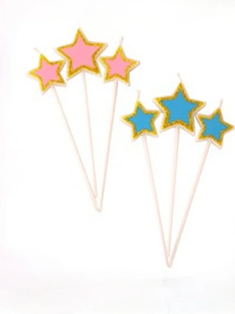 

Birthday Candles 3 Sticks of Candy Color with Gold Powder Border Party Cake Five-pointed Star Candles Birthday Candles for Kids