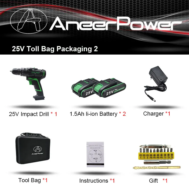 

Аккумуляторный шуруповерт ANEERPOWER 25В