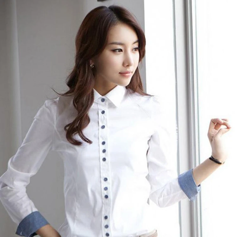 

Women Long-sleeved White Shirt Slim Bottoming Shirt Women Plus Size Shirt