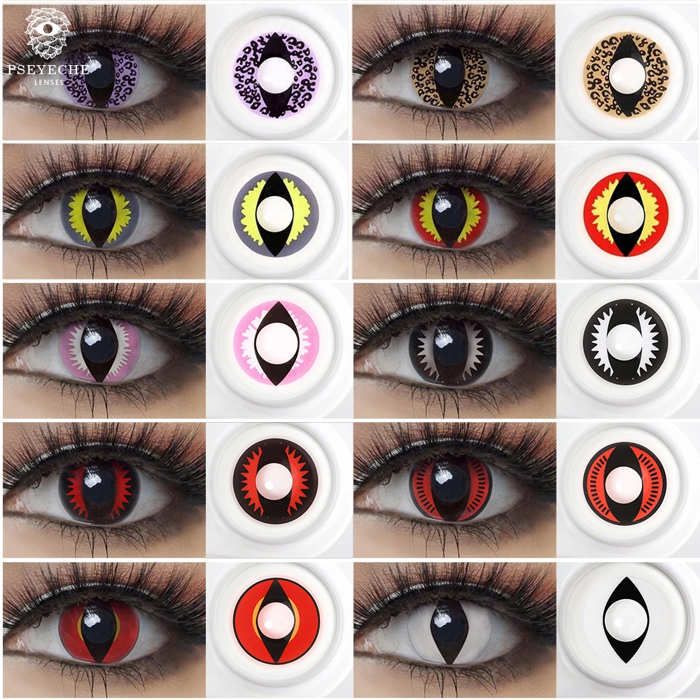 

Цветные линзы для Хэллоуина, белые контактные линзы кошачий глаз, контактные линзы для косплея аниме, красные, коричневые, розовые линзы, фи...