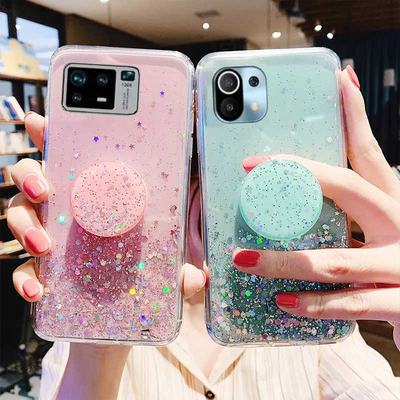 

For Xiaomi Mi 11 Ultra 11 Lite Case Bling Glitter Cover for Xiaomi Mi 11 10T Pro Lite Ultra Holder Phone Cases Mi10T 10T Pro 10T
