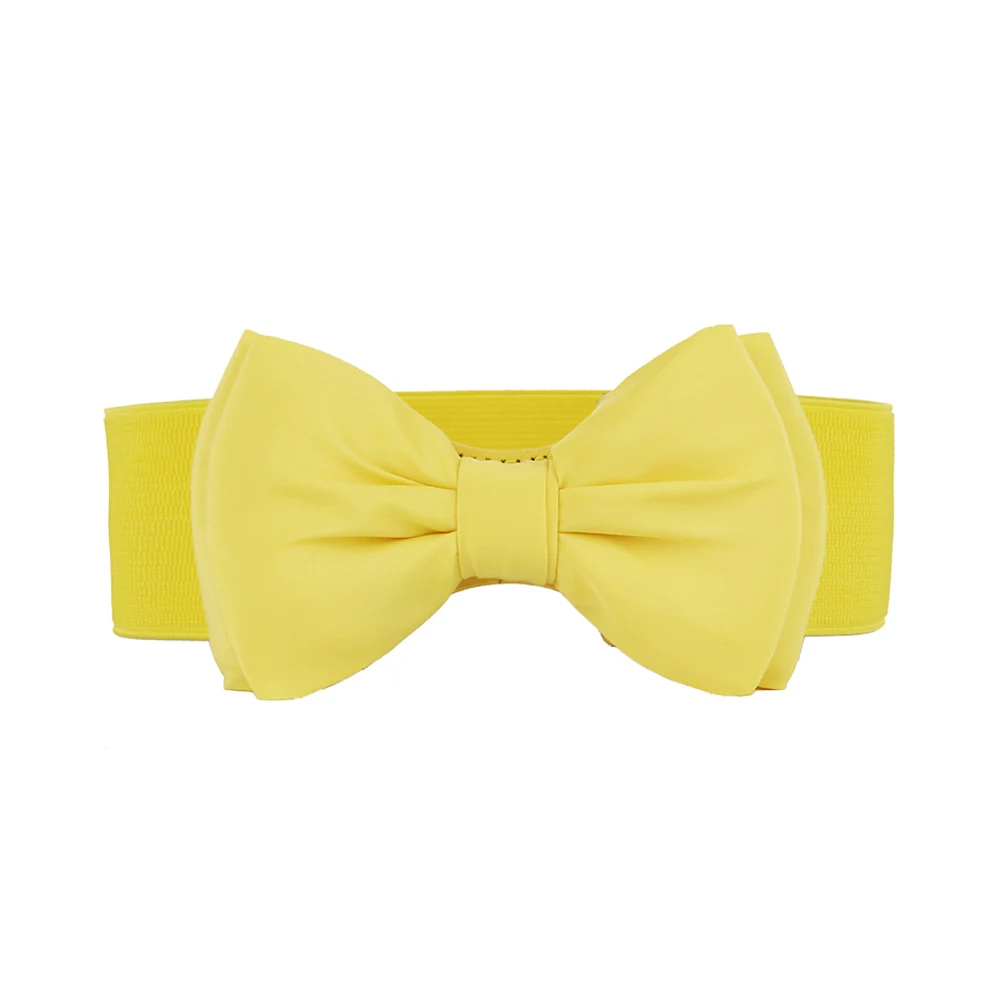 

Womens Chiffon Bowknot Elastic Bow Wide Stretch Bukle Waistband Waist Belt JAN88