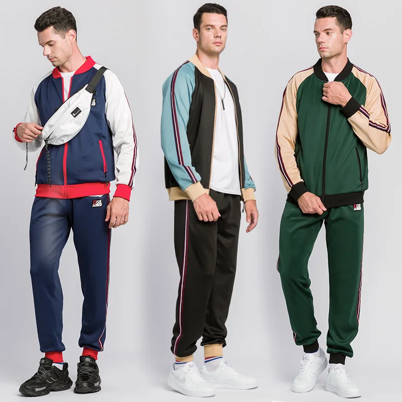 

Spring Patchwork Running Set Men Autumn Two Pieces Sportsuit Skateboard Hooded Football Basketball Suit Hip Hop Sportswear XXL