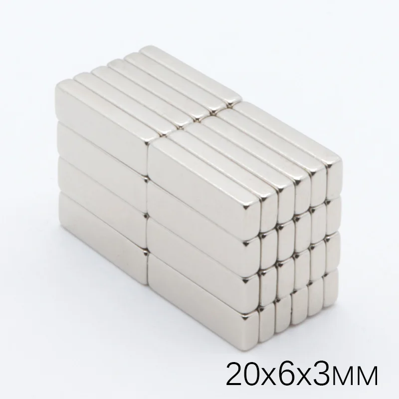 

50Pcs 20x6x3 mm N35 Super Strong Powerful Square Neodymium Magnets NdFeB Block Cuboid Rare Earth Fridge Magnet 20 x 6 x 3 mm