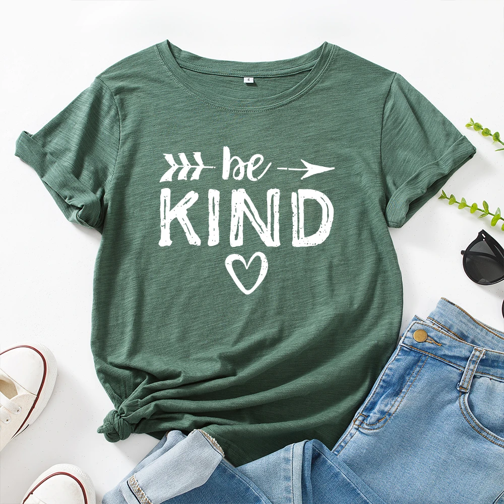 

Women Short Sleeve Cotton T-Shirts Graphic Tees Summer Tee Tops for Female Casual Oversized Clothes Be Kind Kindness Heart Top
