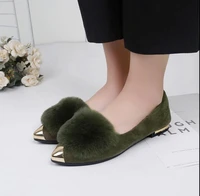 comfortable shoes fur woman flats gold pointed toe slip on flat shoes plush warm women fashion loafers shoes loafers