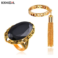 kioozol black oval opal and metal tassel pendant ring sets for women vintage party jewelry accessories sets 161 ko2