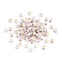 1000pcs white plating metal enlaced acrylic flat round beads 7mm for jewelry makingwith golden plated alphabethole 1 8mm