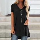 Женская блузка с принтом размера плюс, Женская Повседневная Базовая футболка с V-образным вырезом, блузка с длинным рукавом и принтом, черная летняя одежда