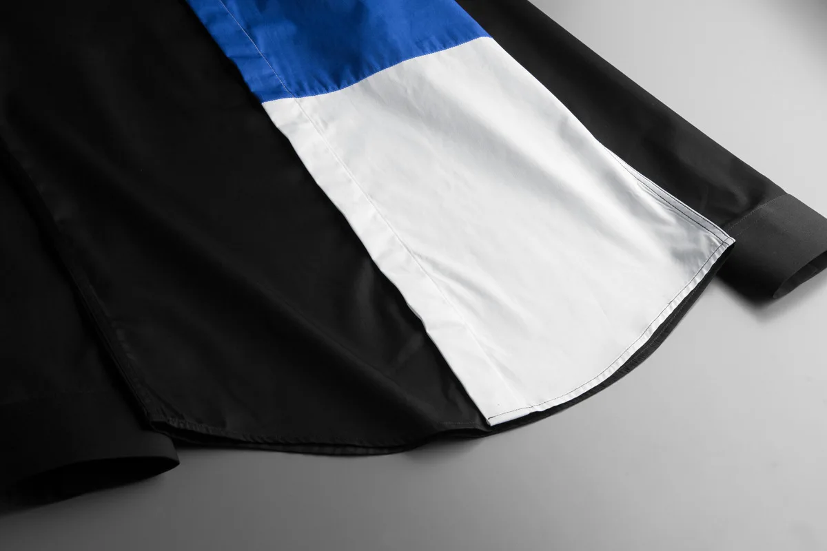 

Casual Mens Shirts Luxury Blue White Splice Long Sleeve Party Mens Dress Shirts Fashion Slim Fit Business Male Shirts 3XL