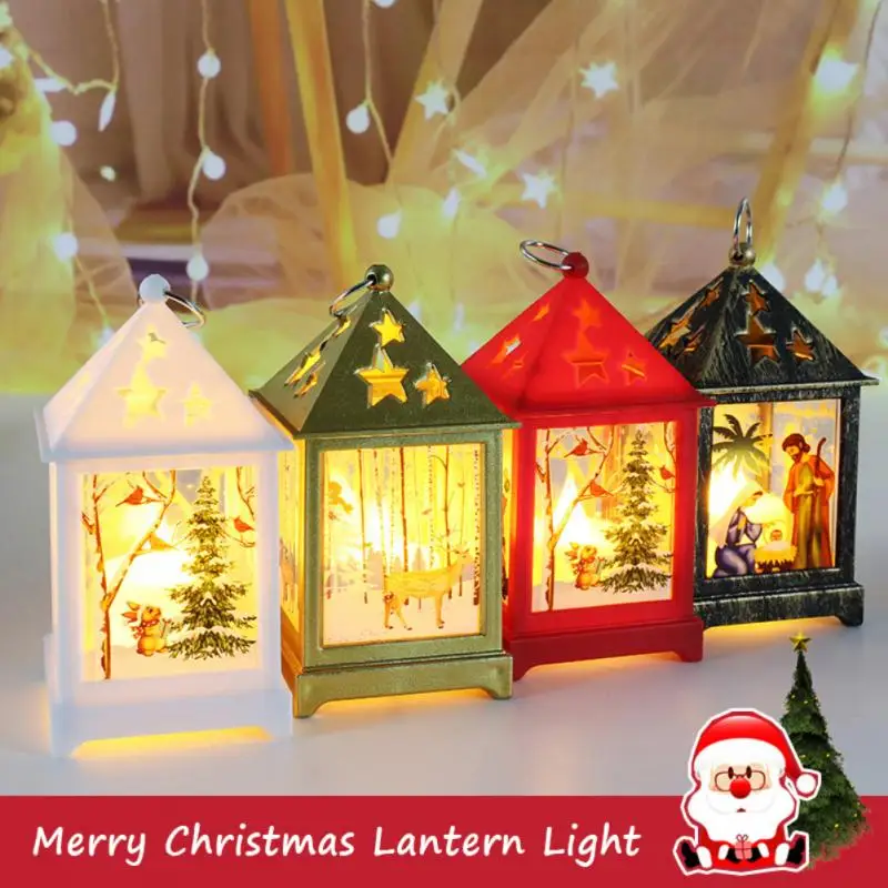 

2021 Merry Christmas Lantern Light Vintage Santa Clau Christmas Tree Hanging LED Lantern For Home Holiday Party Decor