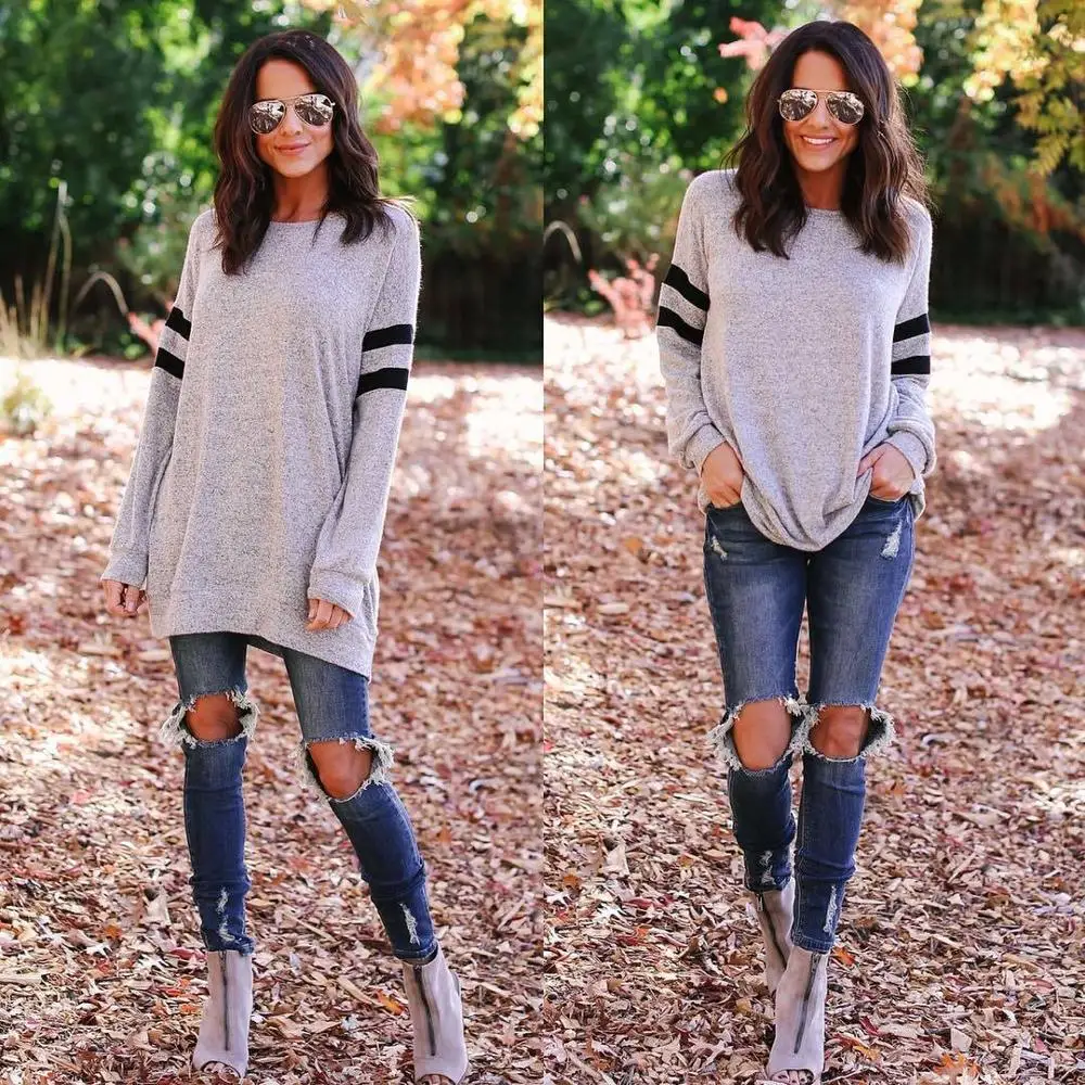 2020 женский топ Повседневный двухцветный светильник серый и темно серый|Блузки| |