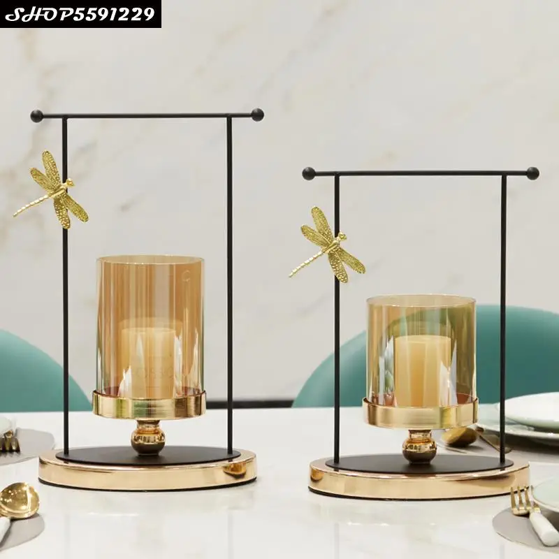 

Креативный Роскошный металлический подсвечник со стрекозой, стеклянный декор, домашний обеденный стол, подсвечник для свечи, украшение для...