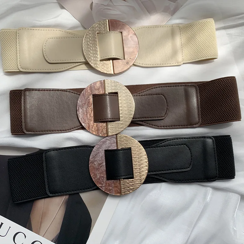 New Elastic Pu Belts for Women Stretch Black Waistband Female Dress Luxury Fashion High Quality Corset Belt Designer Belt Strap