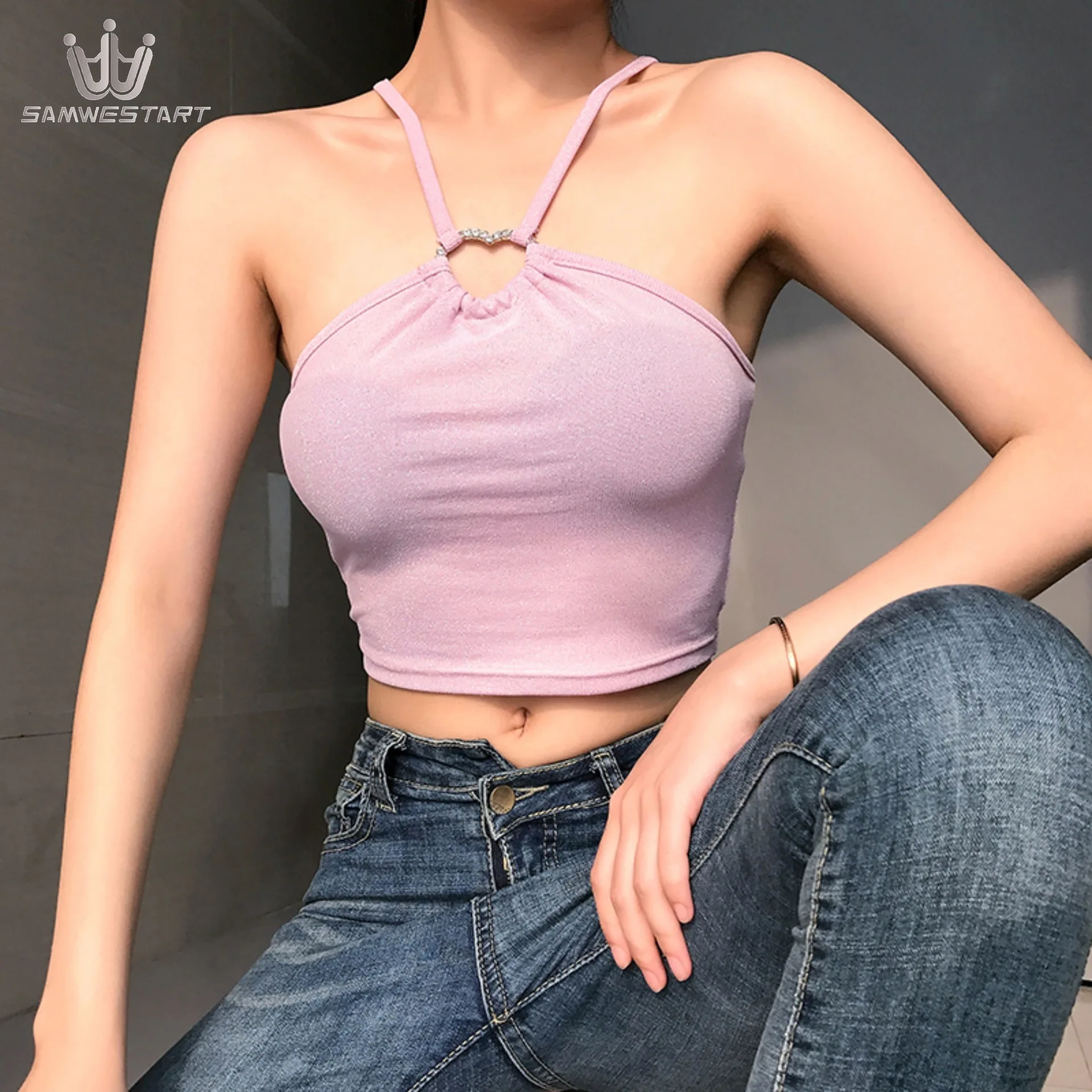 Новинка лета 2020 стильная безрукавка Liangsi в форме сердца с бретелькой через шею