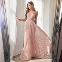 sparkle pink v neck a line evening dresses 2021 backless sashes spaghetti straps sleeveless prom gowns floor length cheap sale