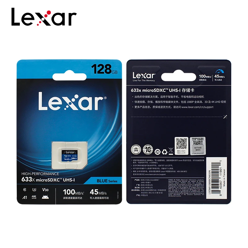 Карта памяти Lexar TF Оригинальная карта 633x32 Гб 64 128 ГБ 256 SDHC A1 V10 высокоскоростная Micro