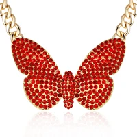 women hip hop gold butterfly necklace statement punk rhinestone cuban chain cute choker pendant fashion aesthetic jewelry