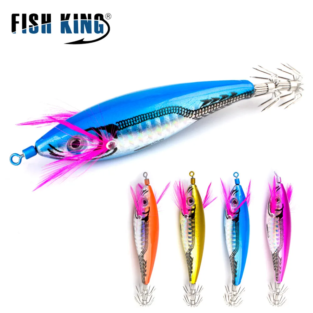 

FISH KING Fishing Lure Squid Hook Wobblers Jigs Round Octopus Wood Shrim Cuttlefish Hard Baits 3D Eyes For Winter Fishing