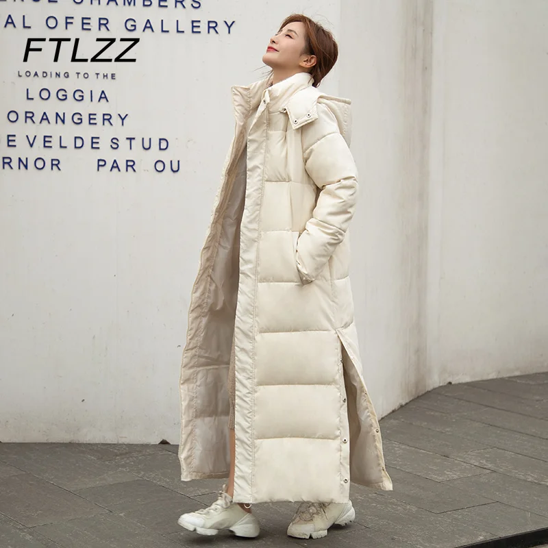 

New Women X-long Padded Jakcet 2021 Autumn Winter Thick Warm Hooded Puffer Coat Female Korean Loose Parkas Outwear Clothing