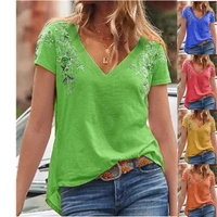 2021 new womens summer fashion sexy slim fit short sleeve v neck solid plus size t shirt