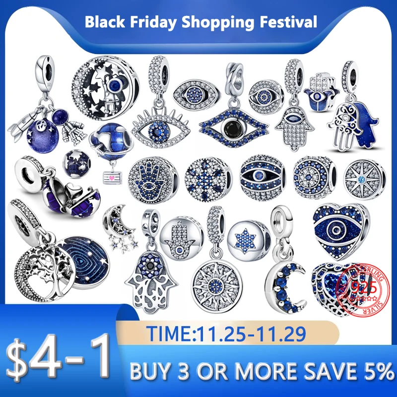 

New 100% Sterling Silver 925 for Women DIY Jewelry Gift Fashion Demon's Eye Palm Fine Charms Beads Fit Original Pandora Bracelet
