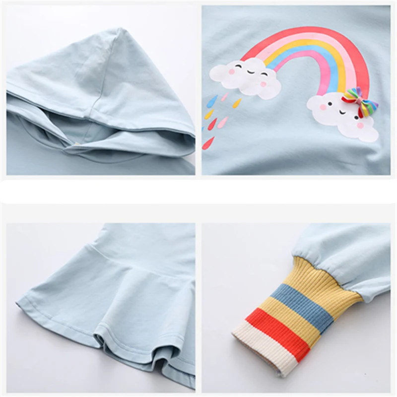 

Hoodies for Girls Toddler Rainbow Dress for Children Clothes Costume Cute Ruffle Rainbow Dress Korean Sweatshirt for Teen Girls