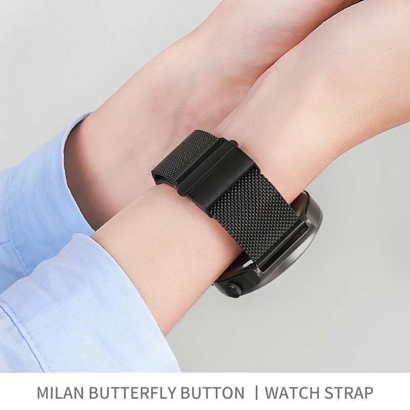 Milanese strap for Samsung Galaxy Watch 3/Huawei Watch GT2/Amazfit GTR Metal Butterfly buckle wristband for 22mm 20mm watch band