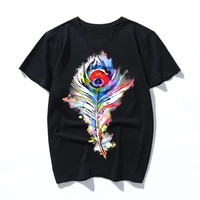 feather art t shirt men short sleeve humor tee shirt round neck cotton funny tops printed graphic t shirt