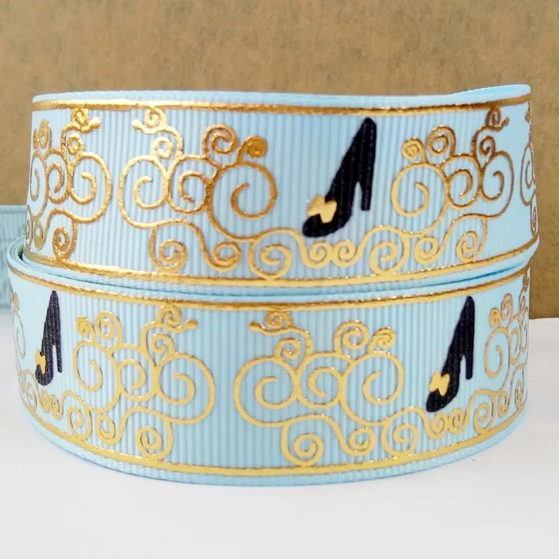 Бесплатная доставка 50 ярдов на размер Золотая фольга Вихревой принт grosgrain лента SP