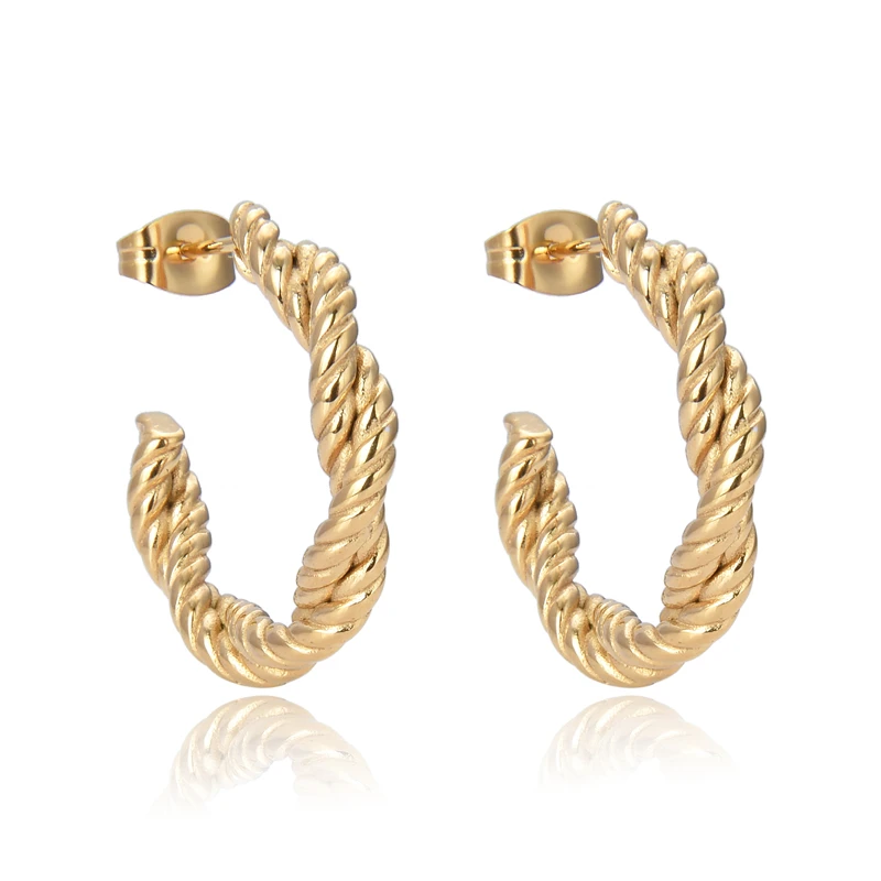 

FYSARA новые искусственные витые Позолоченные маленькие серьги-кольца, водонепроницаемые женские серьги из нержавеющей стали