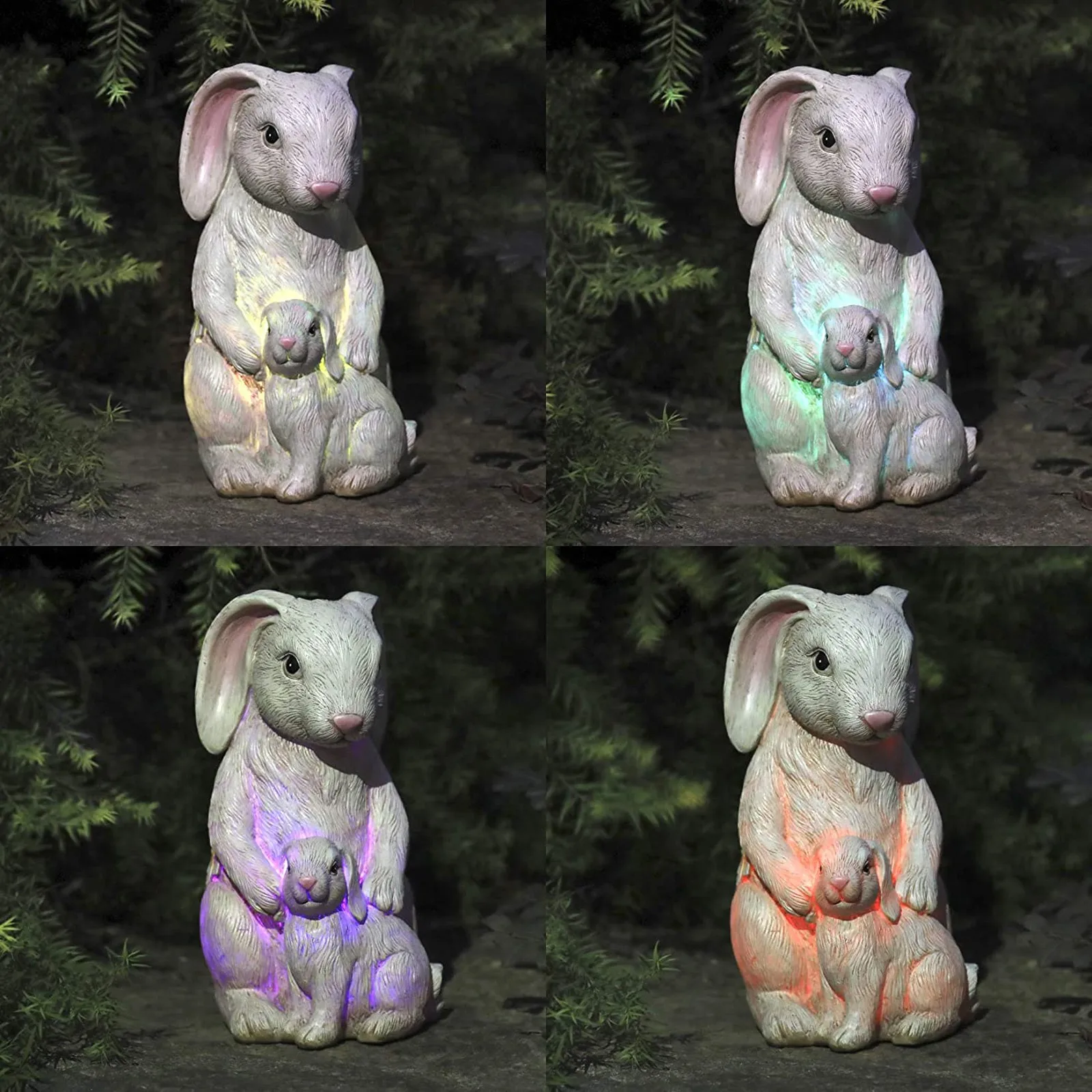 

Garden Statue Bunny Figurine Mom Baby Rabbit With Solar Color Changing LED Light Decorative Resin Rabbit Sculpture Garden Vip