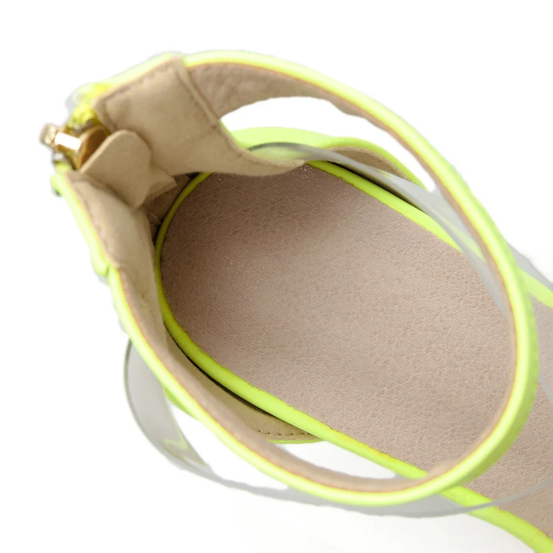 2019 г. Летние женские неоновые сандалии прозрачные босоножки на высоком тонком