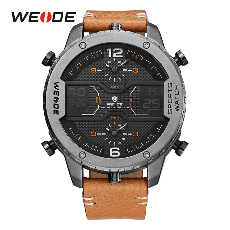 Часы WEIDE спортивные мужские часы цифровые наручные с кожаным ремешком