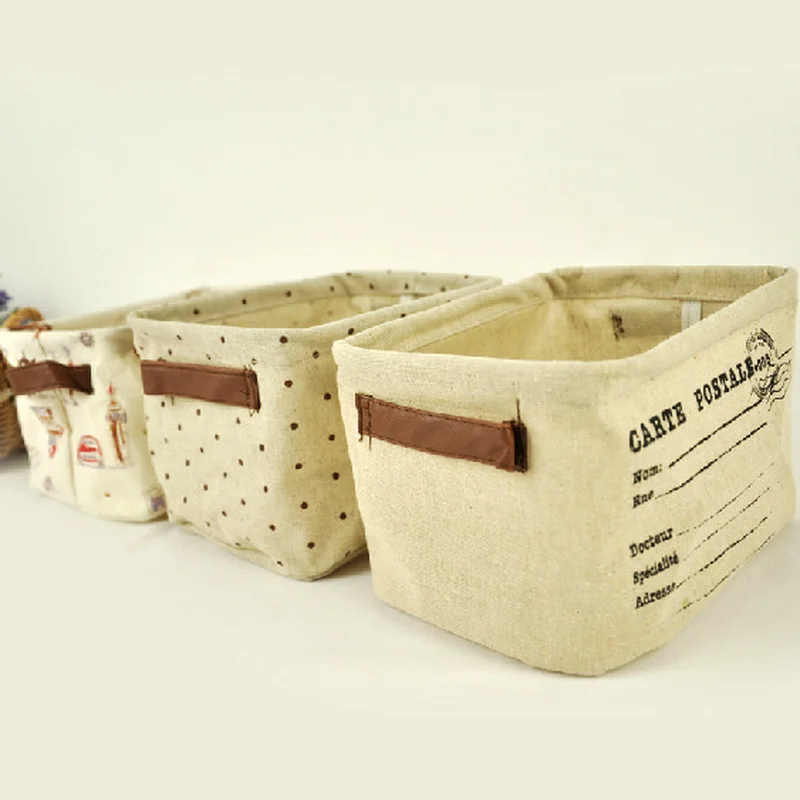 

Linen Lovely Fresh Waterproof Cotton Fabric Finishing Debris Snacks Storage Basket 20*16*13.5CM