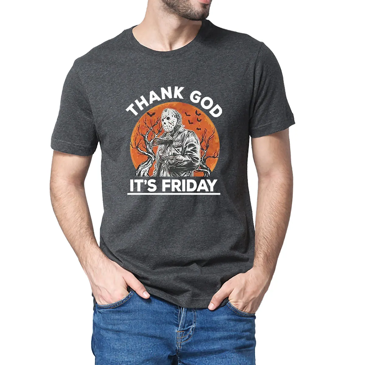 

Unisex 100% Cotton Thank God It's Friday Horror Movie Characters Halloween Funny Men's Novelty Oversized T-Shirt Women Casual