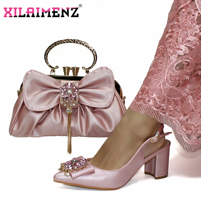 

High Quality 2020 Spring New Arrivals Pink Matching Shoes and Bag Set In Heels Matching Shoes and Bag Set for Italian Party
