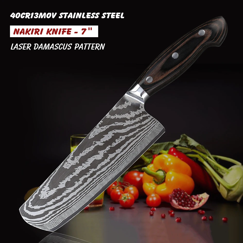 7 дюймовые кухонные ножи лазерный дамасский узор нож японский профессиональный