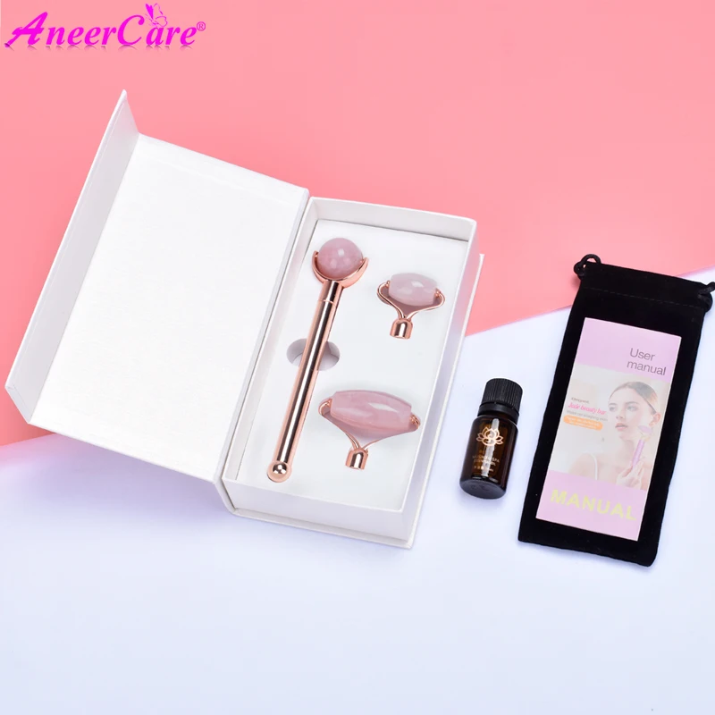 

Skin Care Massager Beauty Gouache Scraper Health Jade Massage Lift Anti-Wrinkle Facial Roller Rose Quartz Face Guache Rodillo