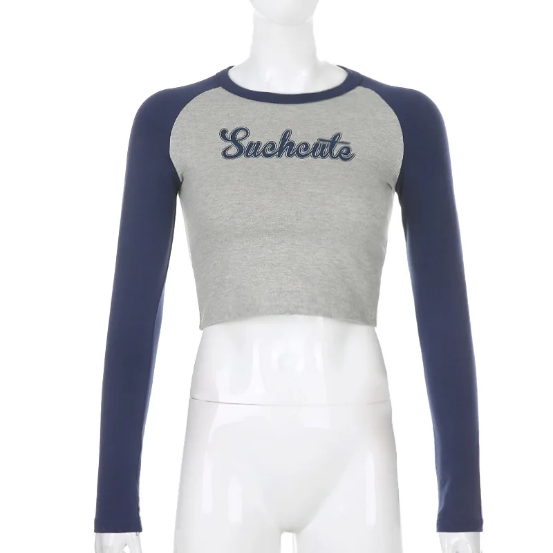 

Winter Style Fashion T-Shirt 2021 Sexy Fashion Long SleeveO Neck Letter Patchwork Loose Sexy High Street Women T-Shirt