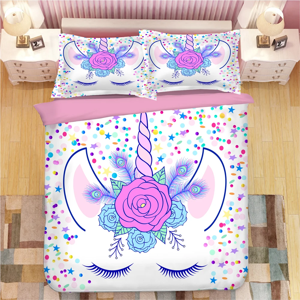 Комплект постельного белья с 3D изображением единорога пододеяльники наволочки