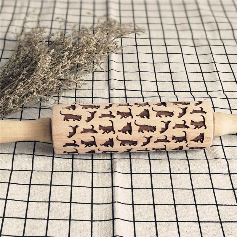 

Wood Rolling Pin Embossing Baking Cookies Noodle Biscuit Fondant Cake Dough Roller DFDS889