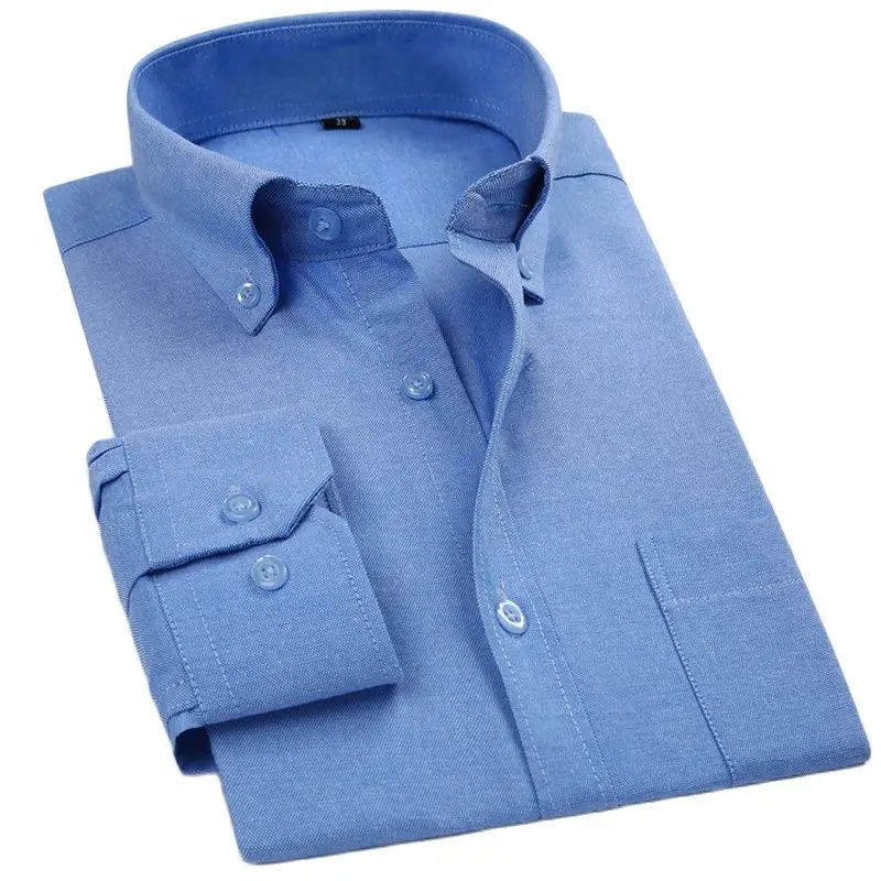 

Рубашка мужская классическая в клетку, деловая Повседневная блуза из ткани Оксфорд, с длинными рукавами, в полоску, с нагрудным карманом